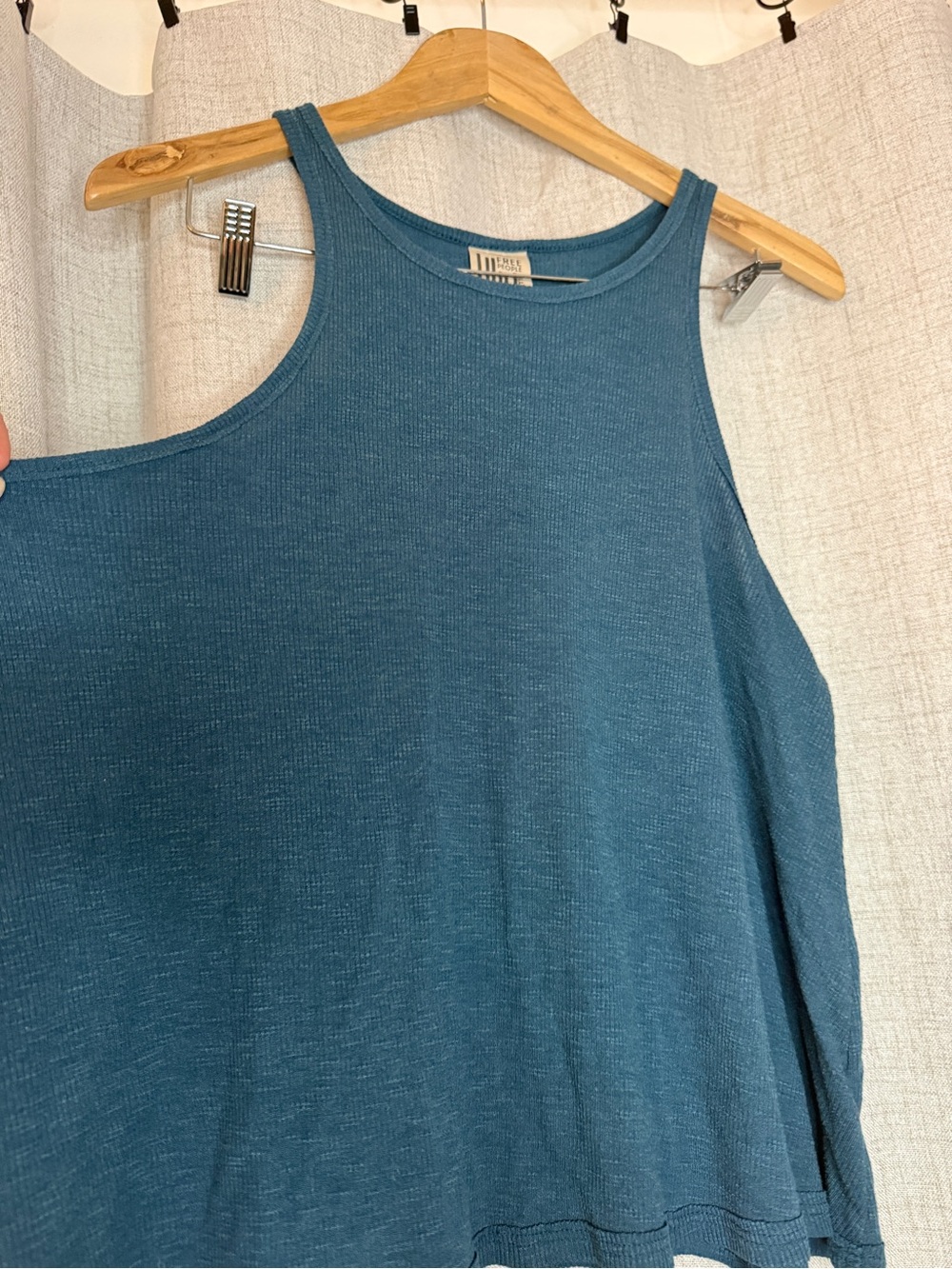 Free People distressed Teal Ribbed Tank Top